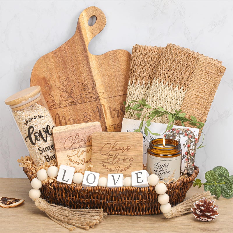 Elysirise Wedding Gifts for Couples 2026 Gifts for couplesBride Shower GiftsAnniversary Engagement GiftMr and Mrs Cutting Board Basket Set - Image 2