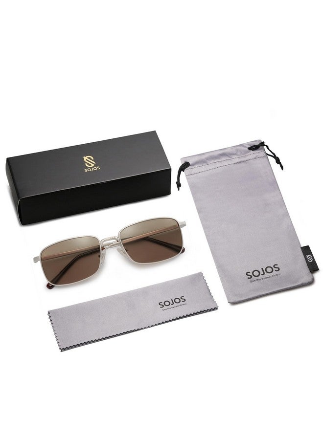 سوجوز نظارة شمسية مستطيلة مستقطبة كلاسيكية للرجال والنساء، طراز Sj1215، باللون الفضي/البني، مقاومة للأشعة فوق البنفسجية 400 - Image 5