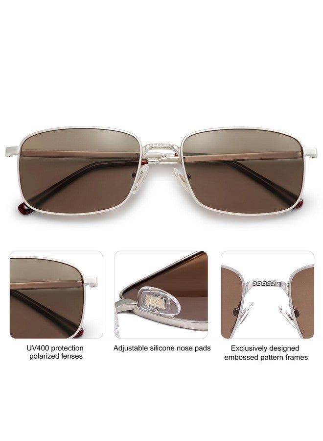 سوجوز نظارة شمسية مستطيلة مستقطبة كلاسيكية للرجال والنساء، طراز Sj1215، باللون الفضي/البني، مقاومة للأشعة فوق البنفسجية 400 - Image 3