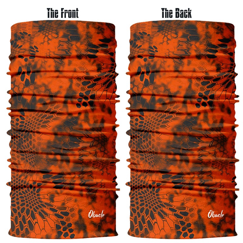 Obacle قناع أوباكل للوجه لحماية من الغبار والشمس والرياح قناع وجه خفيف بدون seams رباط رأس باندانا للرجال والنساء غطاء رقبة رقيق للدراجات النارية والصيد والصيد في الهواء الطلق (جلد بايثون رمادي برتقالي) - Image 3