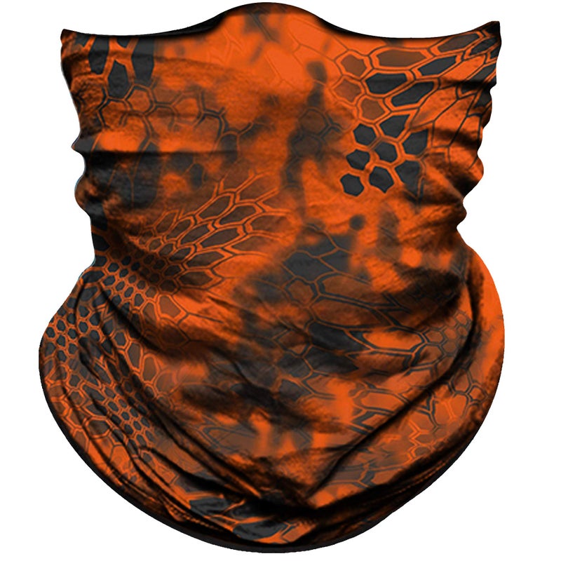 Obacle قناع أوباكل للوجه لحماية من الغبار والشمس والرياح قناع وجه خفيف بدون seams رباط رأس باندانا للرجال والنساء غطاء رقبة رقيق للدراجات النارية والصيد والصيد في الهواء الطلق (جلد بايثون رمادي برتقالي) - Image 1
