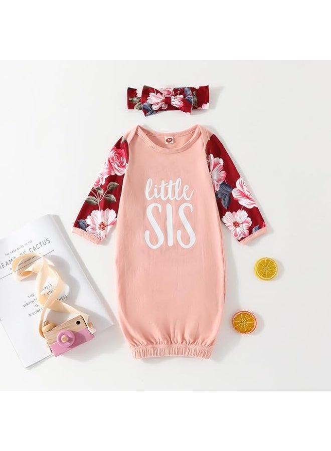 AMAWMW Newborn Baby Girl Little Sister Sleeper Gown Stripe Long Sleeve Nightgown Pajamas Gifts Stuff Essential Outfit - Image 2