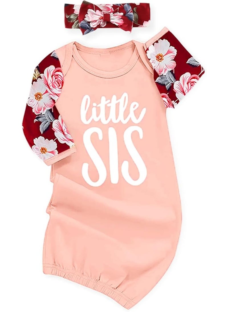 AMAWMW Newborn Baby Girl Little Sister Sleeper Gown Stripe Long Sleeve Nightgown Pajamas Gifts Stuff Essential Outfit - Image 1