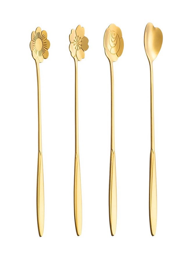 PRYFIL Golden Spoon Set/Coffee Spoon/Dessert Spoons/Cutlery Kitchen Tableware/Stainless Steel Gold Different Shape Coffee Spoons, Set of 4 Pcs - Image 1