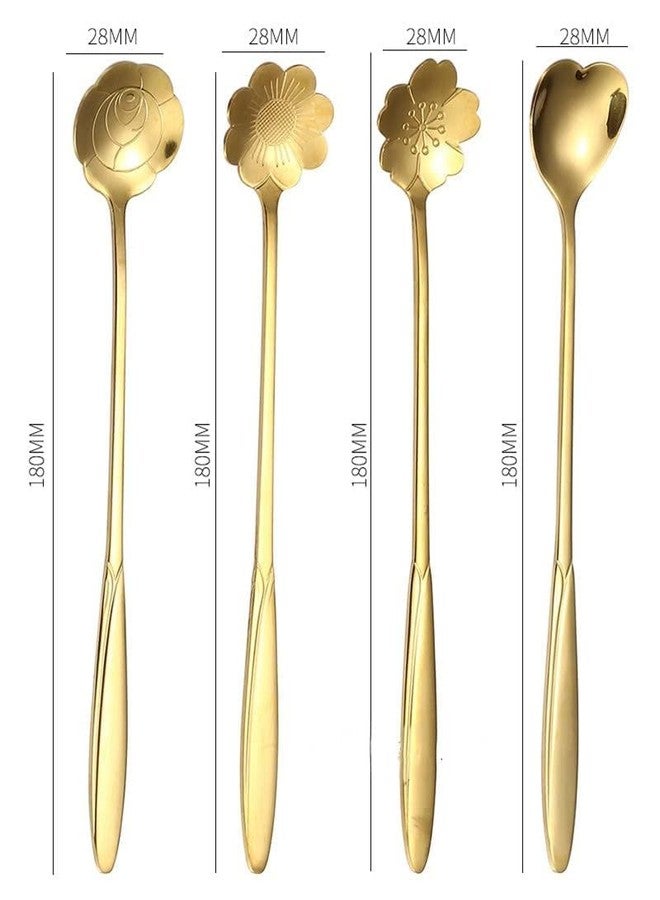PRYFIL Golden Spoon Set/Coffee Spoon/Dessert Spoons/Cutlery Kitchen Tableware/Stainless Steel Gold Different Shape Coffee Spoons, Set of 4 Pcs - Image 5