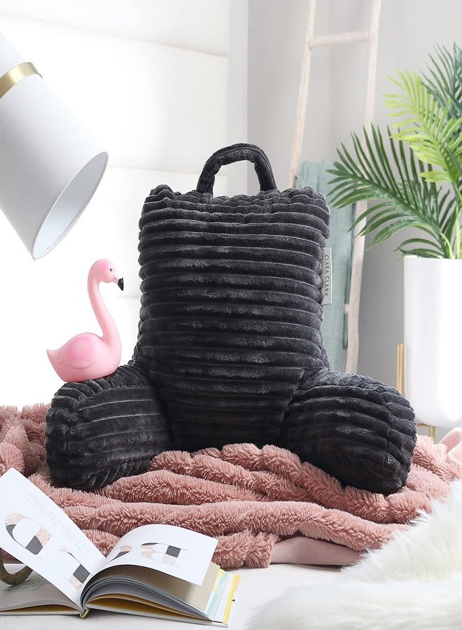 كلارا كلارك وسادة قراءة كلارا كلارك للأطفال - وسادة ظهر للجلوس في السرير، وسائد سرير ناعمة للجلوس في السرير، وسادة قراءة رمادية للأطفال، وسادة كرسي سرير من الإسفنج الممزق مع مساند للذراعين وجيوب - Image 5