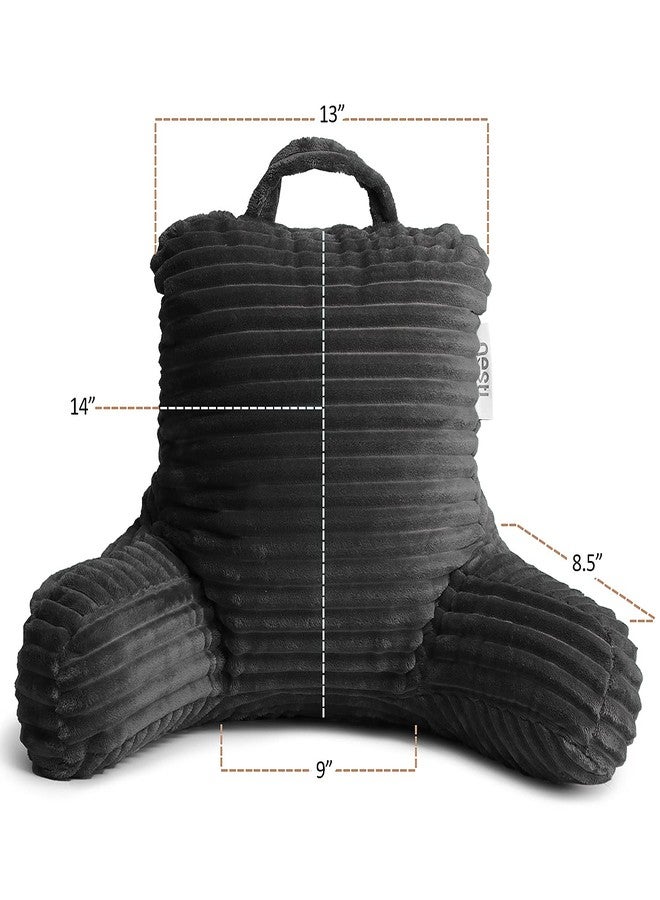 كلارا كلارك وسادة قراءة كلارا كلارك للأطفال - وسادة ظهر للجلوس في السرير، وسائد سرير ناعمة للجلوس في السرير، وسادة قراءة رمادية للأطفال، وسادة كرسي سرير من الإسفنج الممزق مع مساند للذراعين وجيوب - Image 2
