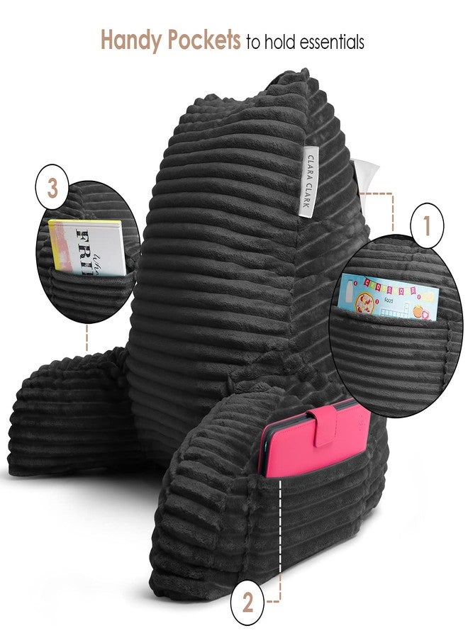 كلارا كلارك وسادة قراءة كلارا كلارك للأطفال - وسادة ظهر للجلوس في السرير، وسائد سرير ناعمة للجلوس في السرير، وسادة قراءة رمادية للأطفال، وسادة كرسي سرير من الإسفنج الممزق مع مساند للذراعين وجيوب - Image 3