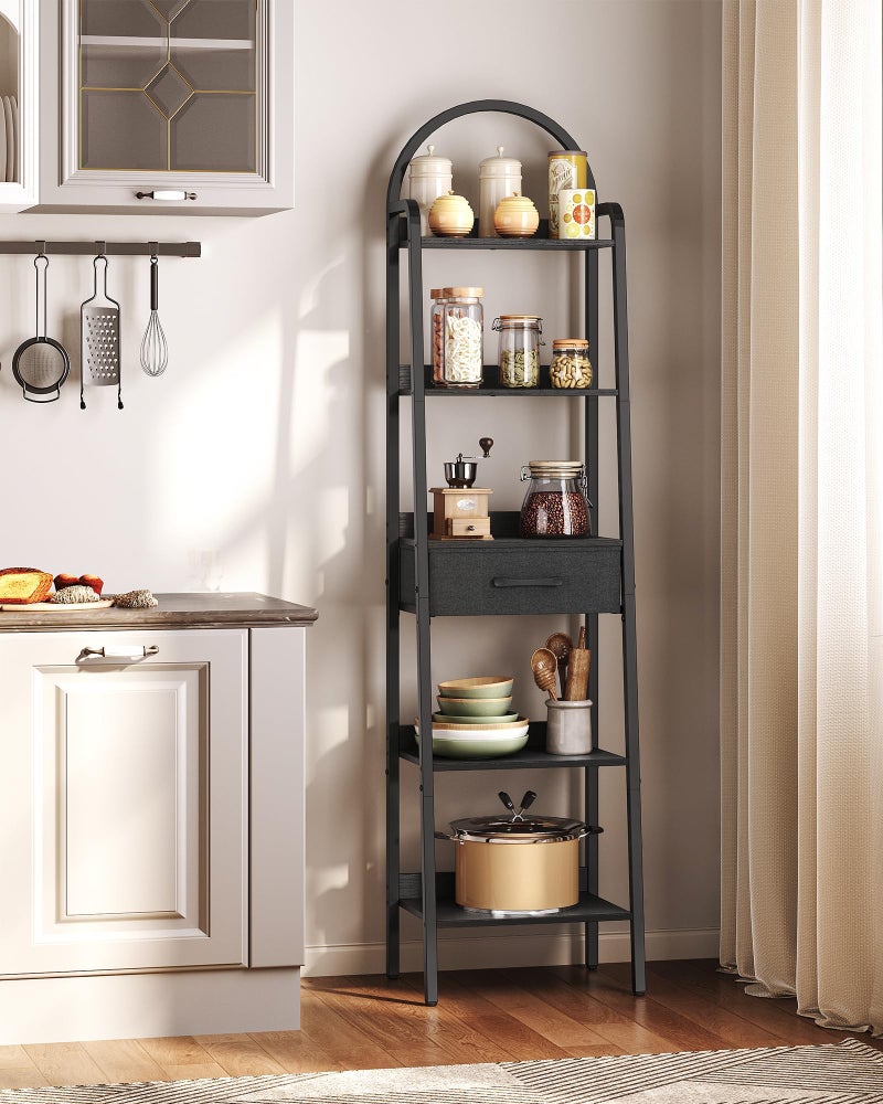 CHOEZON 5 Tier Ladder Shelf with Drawer, Tall Ladder Bookshelf, Standing Bookcase with Metal Frame for Living Room, Bathroom, Home Office, Study, Balcony, Black TCJ07BB - Image 3