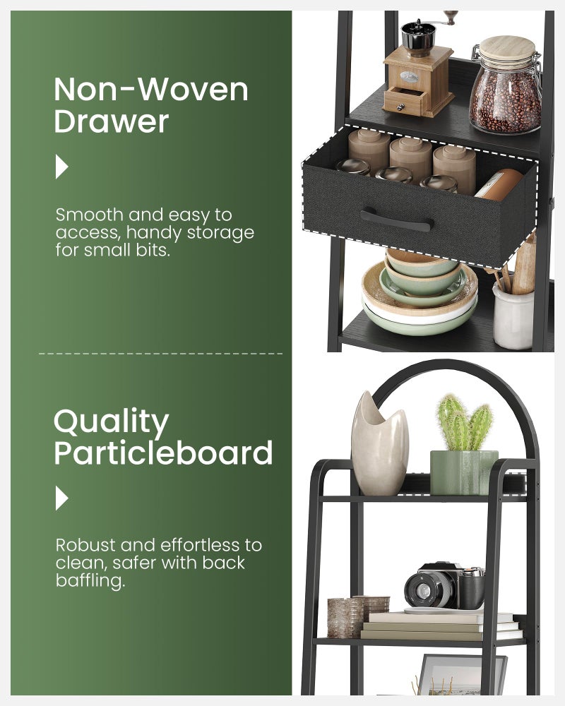 CHOEZON 5 Tier Ladder Shelf with Drawer, Tall Ladder Bookshelf, Standing Bookcase with Metal Frame for Living Room, Bathroom, Home Office, Study, Balcony, Black TCJ07BB - Image 5