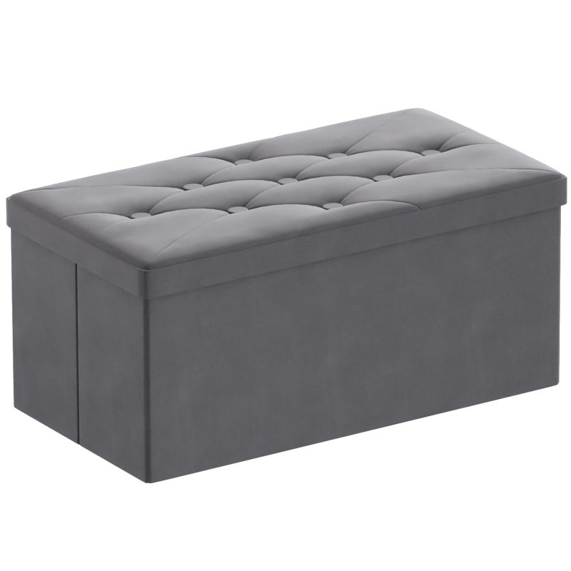 BRIAN  DANY Ottoman Storage Box Velvet Foldable Storage Ottoman Bench with Highly Elastic Sponge Filling for Living Room 80 x 40 x 40 cm Gray