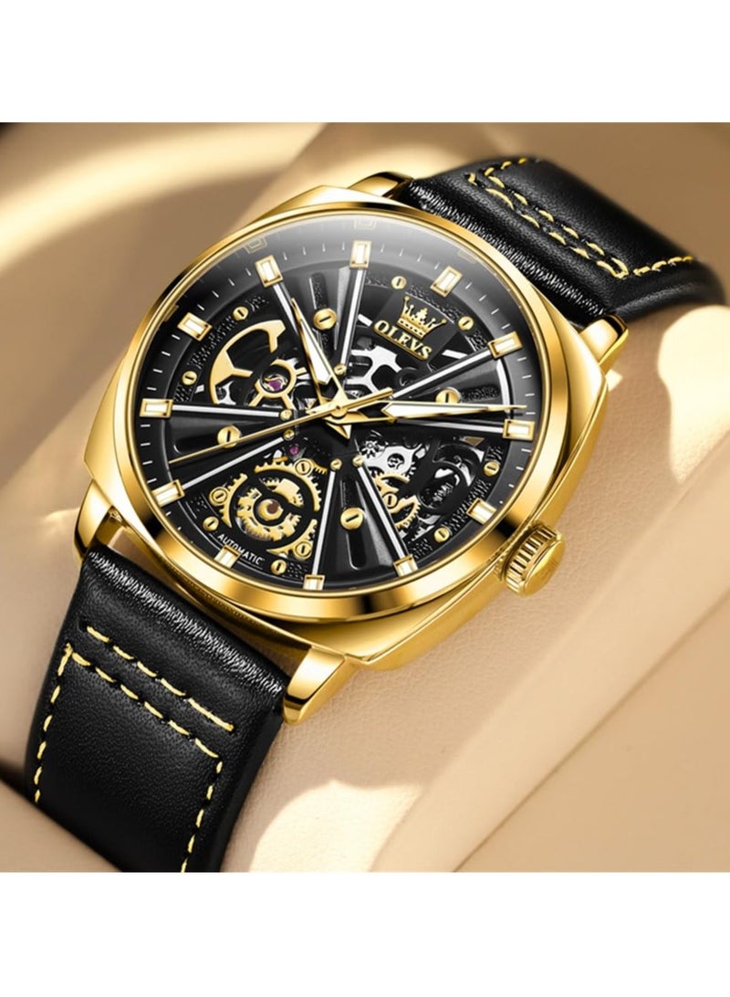 OLEVS Men's Hollow Mechanical Fashion Leather Watch 6685 - Image 2