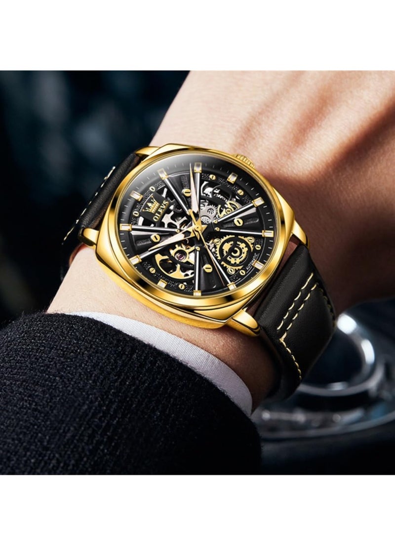 OLEVS Men's Hollow Mechanical Fashion Leather Watch 6685 - Image 3