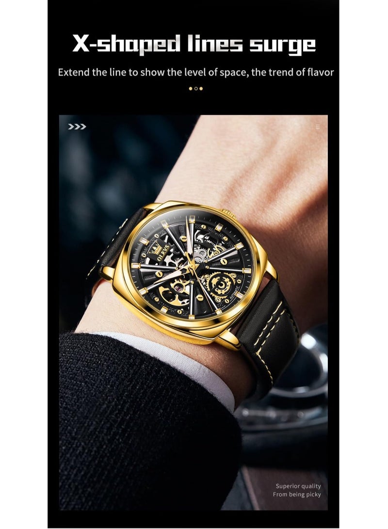 OLEVS Men's Hollow Mechanical Fashion Leather Watch 6685 - Image 5