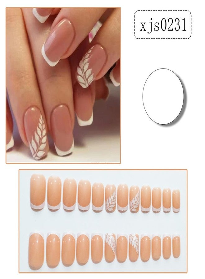 KZBTRBT White French Tip Press on Nails Medium Square Fake Nails Gel Press On Nails Kit with Nail Glue, Reusable Full Cover Stick on Nails Acrylic Artificial Nails for Women DIY Nails Art Decoration 24PCS - Image 2