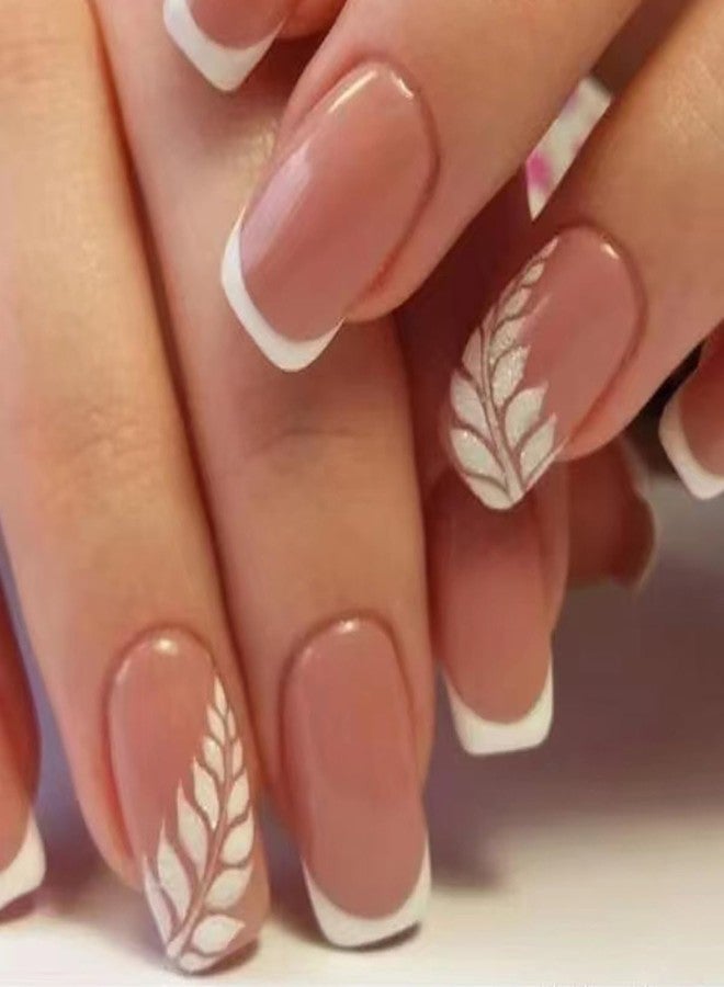 KZBTRBT White French Tip Press on Nails Medium Square Fake Nails Gel Press On Nails Kit with Nail Glue, Reusable Full Cover Stick on Nails Acrylic Artificial Nails for Women DIY Nails Art Decoration 24PCS - Image 1