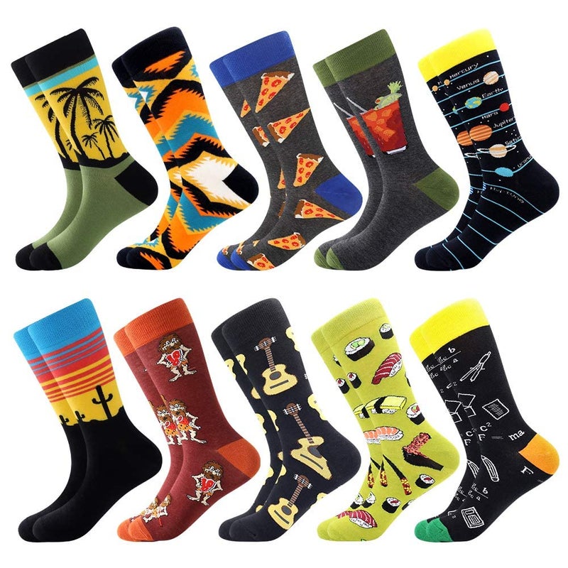 BISOUSOX Mens Dress Socks Funny Fun Colorful Crazy Funky Crew Socks for Men Novelty Happy Cotton Size 9-12