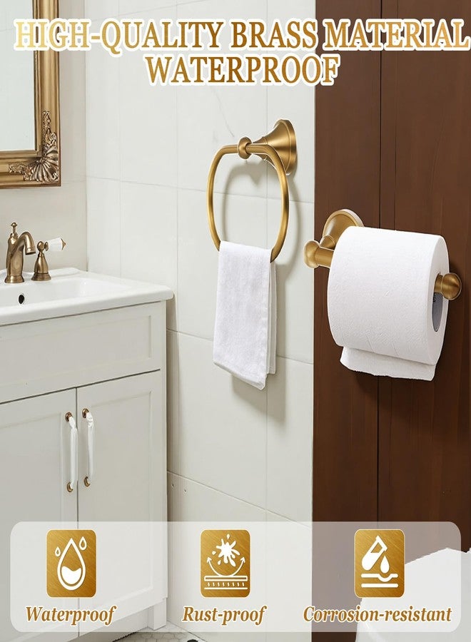Otoolling 2 Pcs Antique Brass Bathroom Accessories Set, Toilet Paper Holder & Oval Flared Towel Ring Wall Mounted, Vintage Retro Bath Hardware Kit for Rustic Farmhouse Decor(Oval Straight) - Image 5