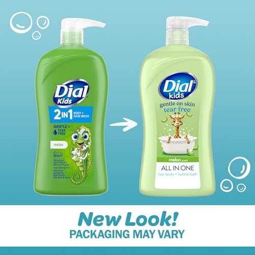 Dial Kids All-in-1 Body Wash + Hair + Bubble Bath, Melon Scent, 32 Fl Oz, Hypoallergenic Body Wash & Shampoo, No Tears Formula for Kids 2+ Years, No Parabens & Silicones - Image 2