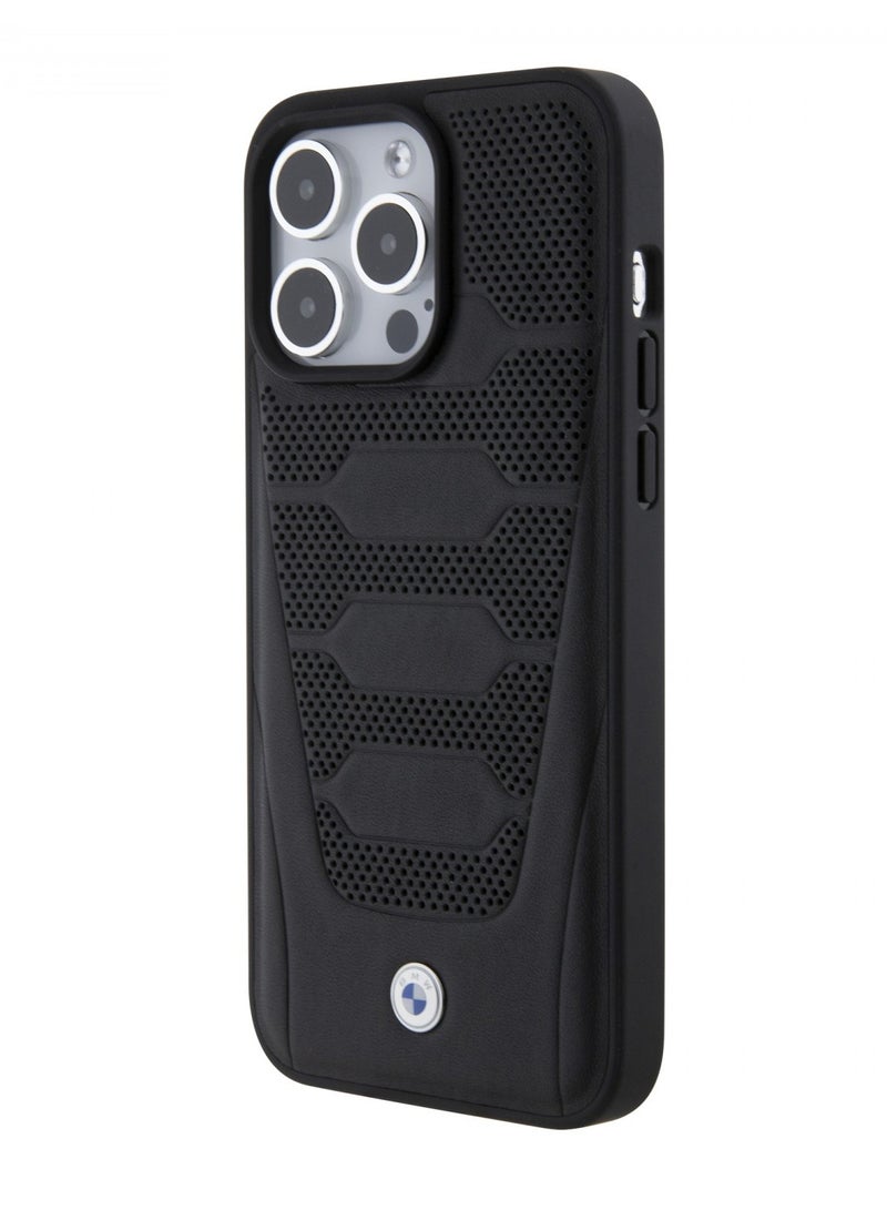 بي إم دبليو حافظة جلدية مع نمط المقاعد المميزة لهاتف آيفون 15 بروماكس - أسود - Image 2