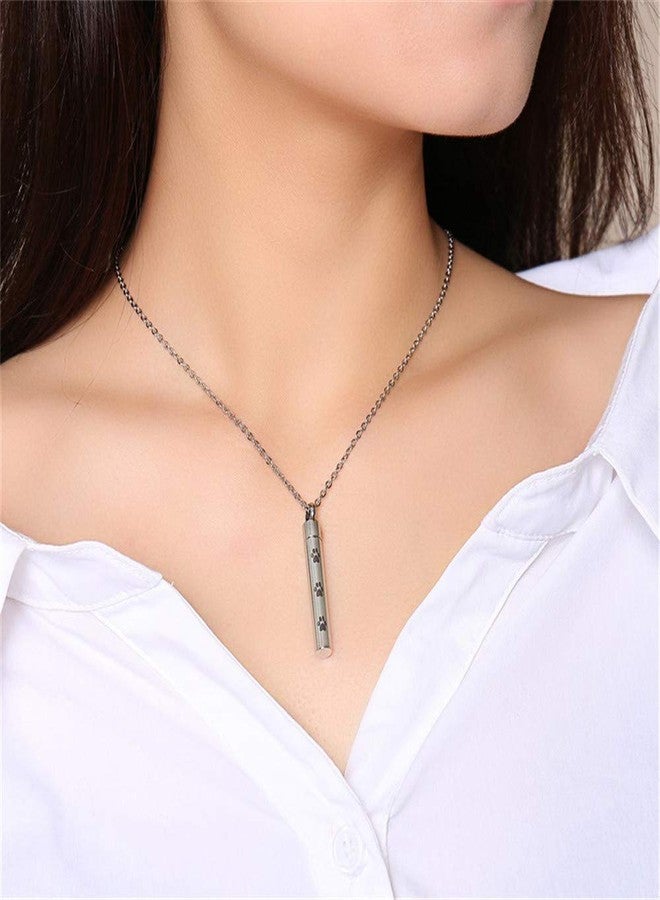Dtja Pawprint Urn Stainless Steel Pendant Necklace for Women Girls Men Polished Cylinder Charm Chain 20 inches Ashes Cremation Keepsake Memorial Jewelry for Dog Cat Pet Lover - Image 2