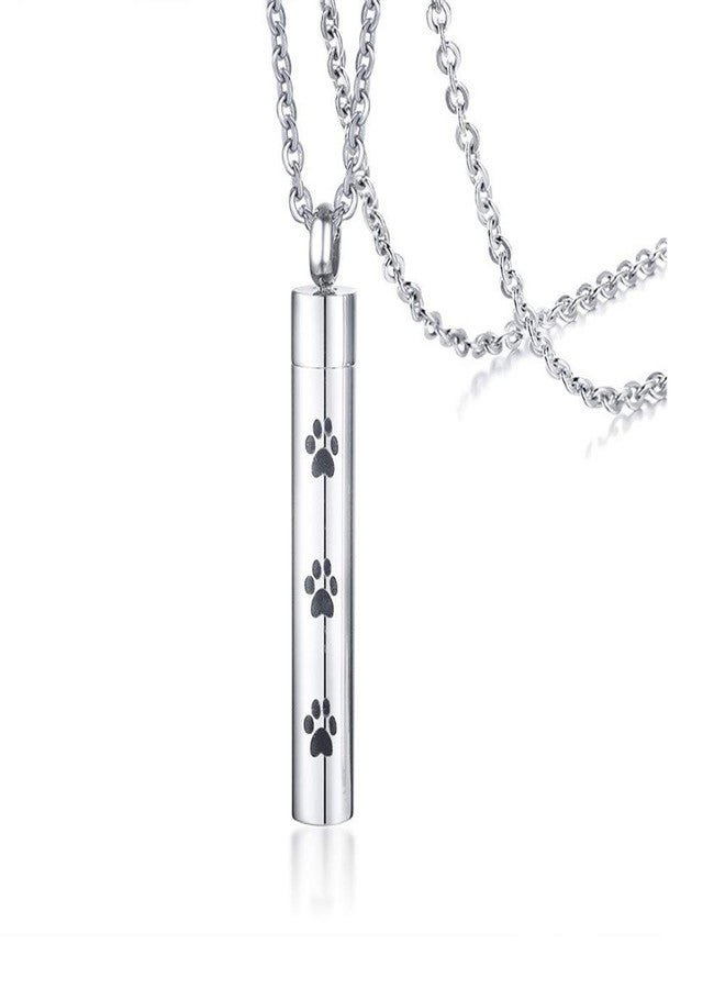 Dtja Pawprint Urn Stainless Steel Pendant Necklace for Women Girls Men Polished Cylinder Charm Chain 20 inches Ashes Cremation Keepsake Memorial Jewelry for Dog Cat Pet Lover - Image 1