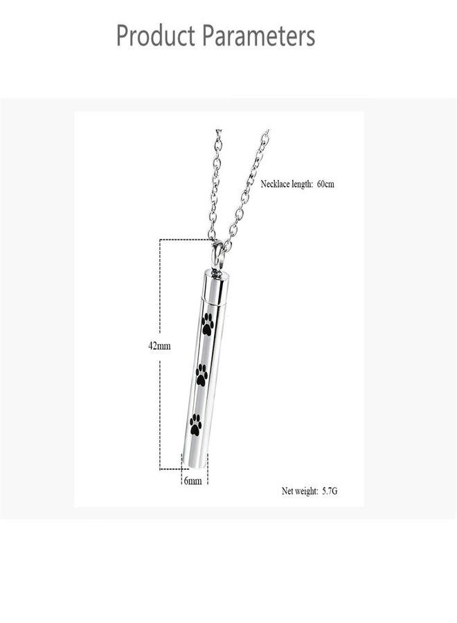 Dtja Pawprint Urn Stainless Steel Pendant Necklace for Women Girls Men Polished Cylinder Charm Chain 20 inches Ashes Cremation Keepsake Memorial Jewelry for Dog Cat Pet Lover - Image 5