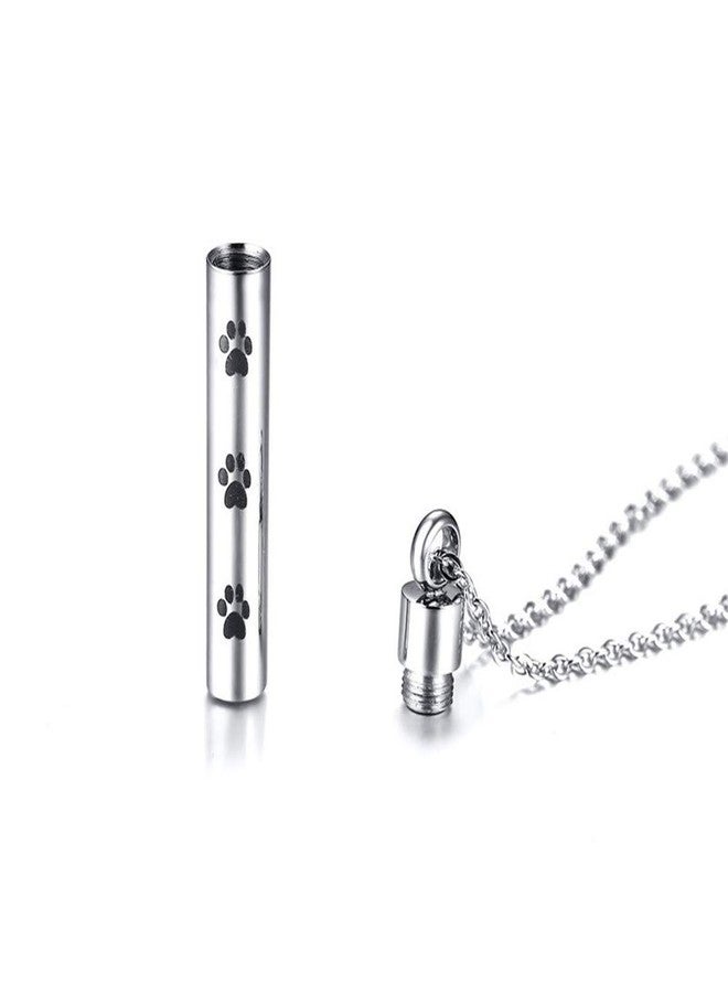 Dtja Pawprint Urn Stainless Steel Pendant Necklace for Women Girls Men Polished Cylinder Charm Chain 20 inches Ashes Cremation Keepsake Memorial Jewelry for Dog Cat Pet Lover - Image 3