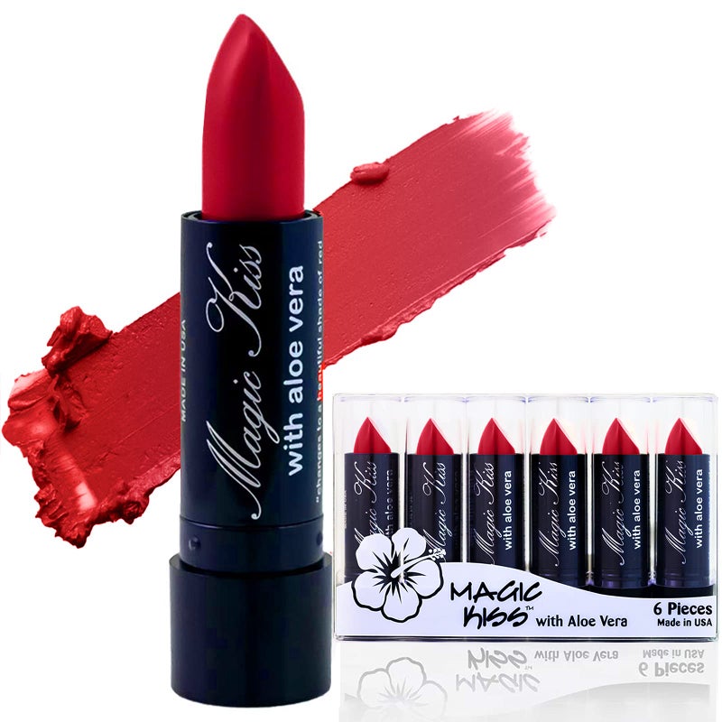 Magic Kiss Magic Kiss Lipstick Set Aloe Vera Color Changing 6 Pack MADE IN USA Red