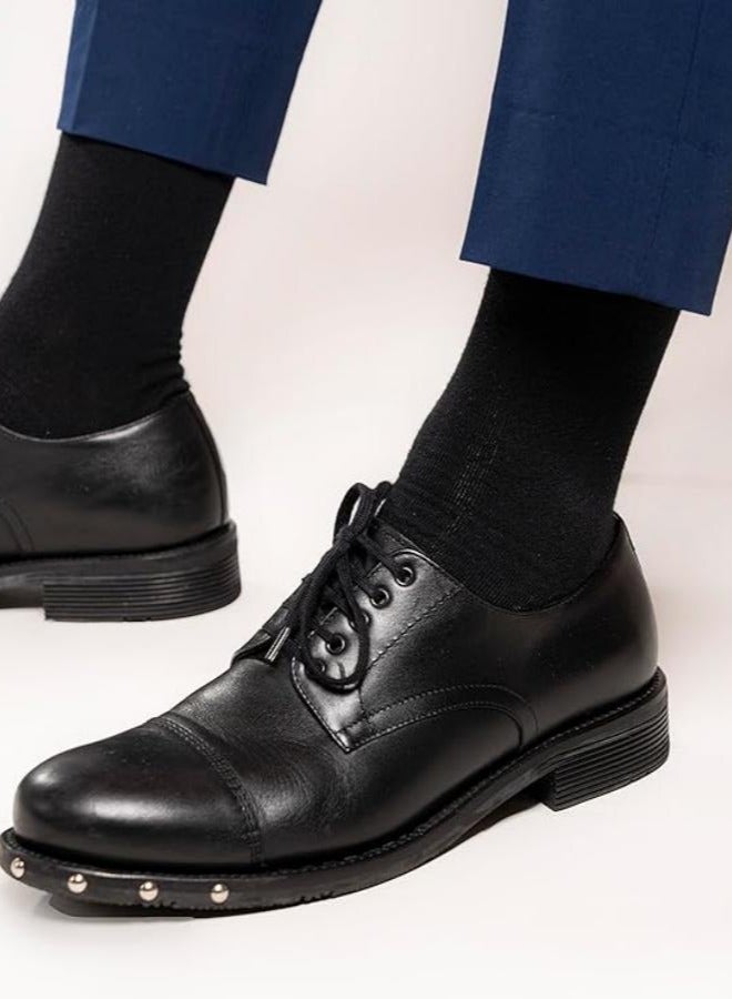 DUNISO 2 Pairs Of Men's Business Socks, Mid Length Socks, High Quality Cotton Black Round Neck Socks, Anti Odor Solid Color Breathable Long Socks - Image 2