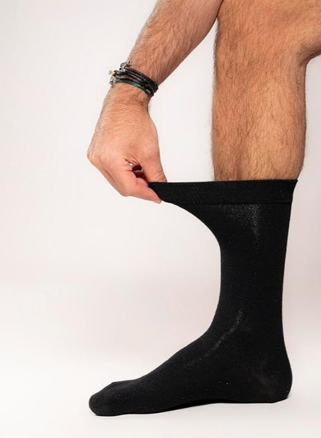 DUNISO 2 Pairs Of Men's Business Socks, Mid Length Socks, High Quality Cotton Black Round Neck Socks, Anti Odor Solid Color Breathable Long Socks - Image 3