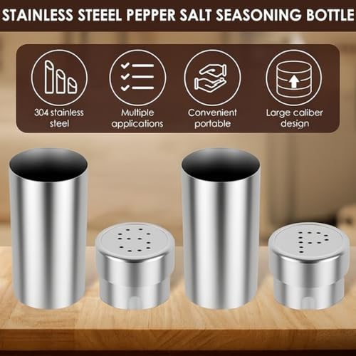 SUPERMOM Spice Box 2 Pcs – Salt & Pepper Dispenser Set – Sleek Design Stainless Steel Seasoning Shaker, BPA-Free & Reusable Easy Grip Seasoning Jars for Kitchen & Dining Tables & Restaurants - Image 2
