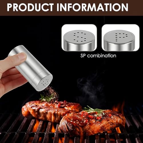 SUPERMOM Spice Box 2 Pcs – Salt & Pepper Dispenser Set – Sleek Design Stainless Steel Seasoning Shaker, BPA-Free & Reusable Easy Grip Seasoning Jars for Kitchen & Dining Tables & Restaurants - Image 4