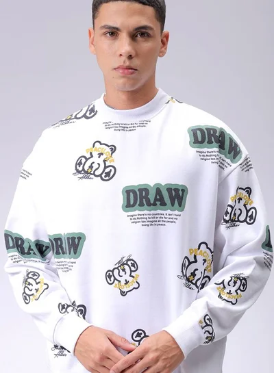 شركة المرآب الهندية Men Relaxed Fit Abstract Crew Neck Overhead Sweatshirt
