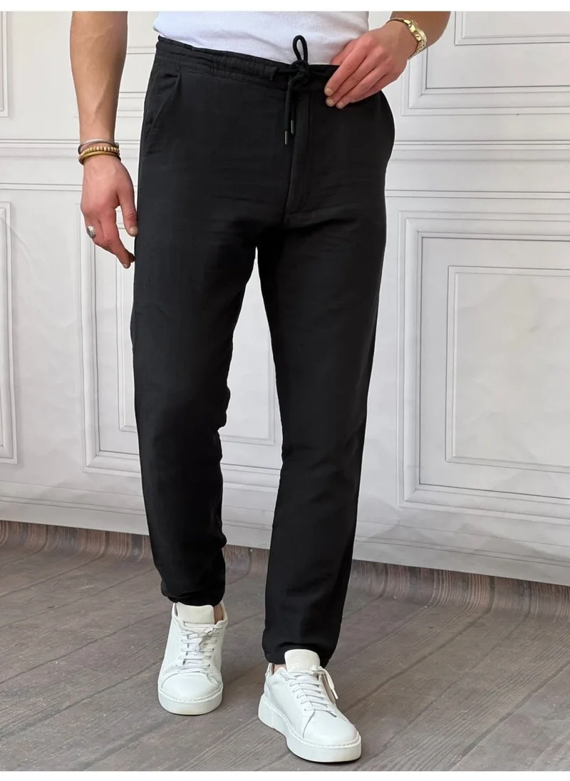 Cool Tarz Cool Style Men's Black Musli Laced Linen Trousers