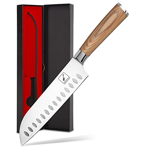 imarku Santoku Knife 7 inch Kitchen Knife Ultra Sharp Asian Knife Japanese Chef Knife  German HC Stainless Steel 7Cr17Mov  Ergonomic Pakkawood Handle Christmas Gifts for WomenMen Gold