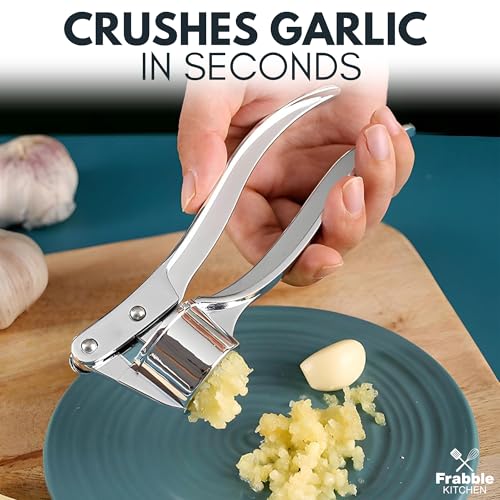 Frabble Kitchen Stainless Steel Finish Garlic Crusher & Press Chopper for Kitchen – All in One Manual Garlic Chopper, Masher, Mincer, Cutter - Easy Hand Garlic Peeler Tool - Handheld lahsun Smasher - Image 2