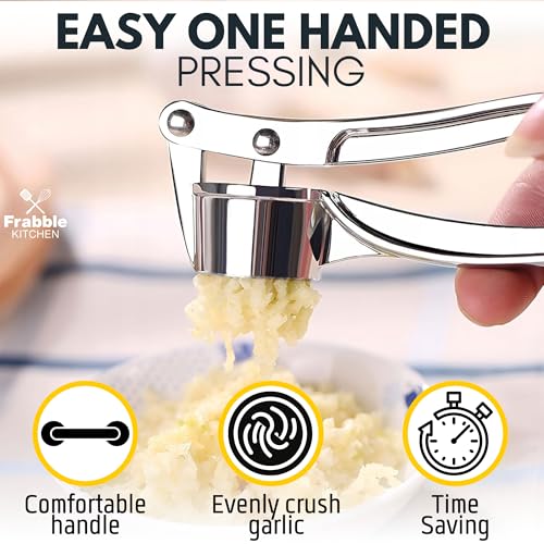 Frabble Kitchen Stainless Steel Finish Garlic Crusher & Press Chopper for Kitchen – All in One Manual Garlic Chopper, Masher, Mincer, Cutter - Easy Hand Garlic Peeler Tool - Handheld lahsun Smasher - Image 3
