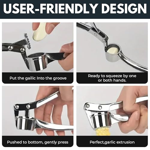 Frabble Kitchen Stainless Steel Finish Garlic Crusher & Press Chopper for Kitchen – All in One Manual Garlic Chopper, Masher, Mincer, Cutter - Easy Hand Garlic Peeler Tool - Handheld lahsun Smasher - Image 4