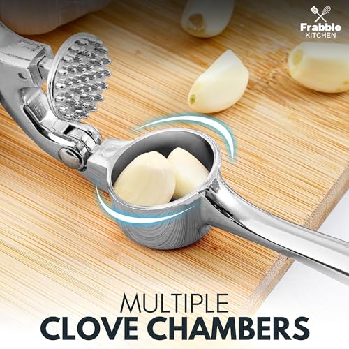Frabble Kitchen Stainless Steel Finish Garlic Crusher & Press Chopper for Kitchen – All in One Manual Garlic Chopper, Masher, Mincer, Cutter - Easy Hand Garlic Peeler Tool - Handheld lahsun Smasher - Image 5