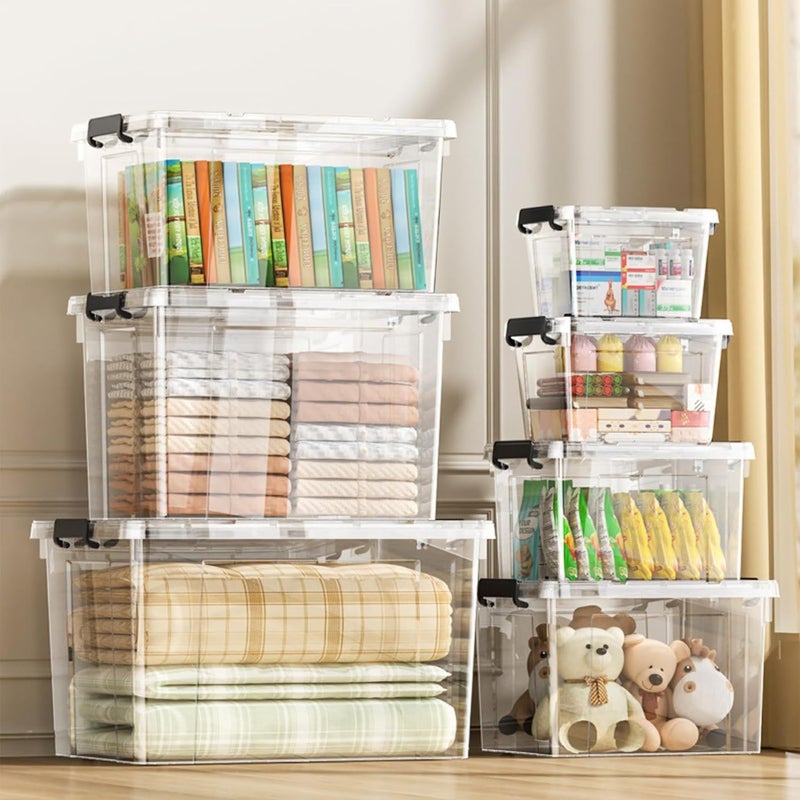 HOOPVOOL صندوق تخزين بلاستيكي شفاف، مع غطاء قفل ومقابض، حاوية تخزين مع مشابك ثقيلة لتنظيم الصندوق للمنزل والمطبخ والمكتب والمرآب. (عبوة من 1، صغيرة) - Image 4