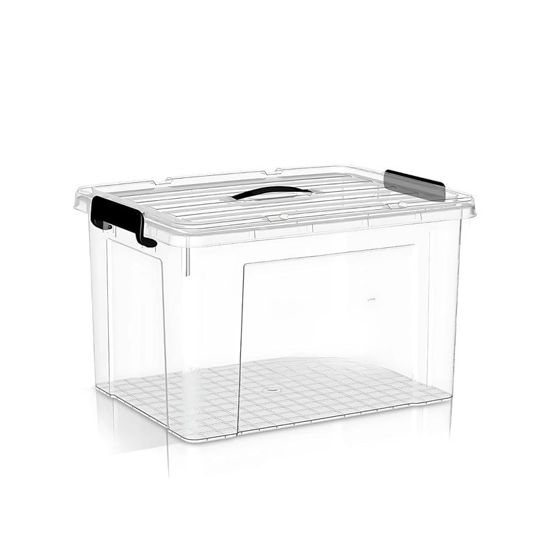 HOOPVOOL صندوق تخزين بلاستيكي شفاف، مع غطاء قفل ومقابض، حاوية تخزين مع مشابك ثقيلة لتنظيم الصندوق للمنزل والمطبخ والمكتب والمرآب. (عبوة من 1، صغيرة) - Image 1