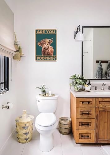 CrazySign Vintage Highland Cow Tin Sign: Funny "Are You Pooping?" Bathroom Wall Decor for Western & Highland Cow Lovers 8 x 12 Inch (3039) - Image 4