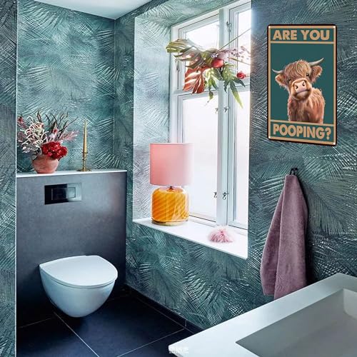 CrazySign Vintage Highland Cow Tin Sign: Funny "Are You Pooping?" Bathroom Wall Decor for Western & Highland Cow Lovers 8 x 12 Inch (3039) - Image 5