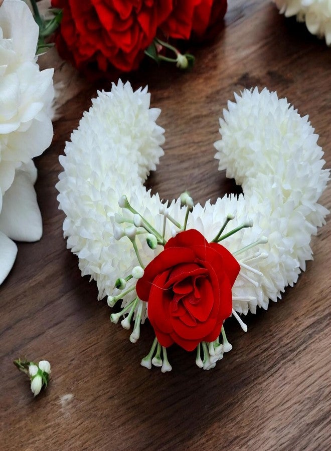 BengCraft Artificial Jasmine Flower Gajra Hair Accessories for Girls, White Bridal Wedding Floral Bun Juda Long Hair Decoration Rose Pin Clip for Women - Image 3