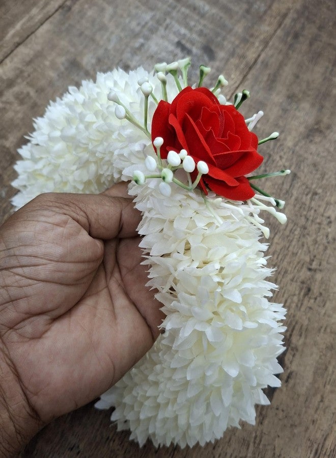 BengCraft Artificial Jasmine Flower Gajra Hair Accessories for Girls, White Bridal Wedding Floral Bun Juda Long Hair Decoration Rose Pin Clip for Women - Image 2