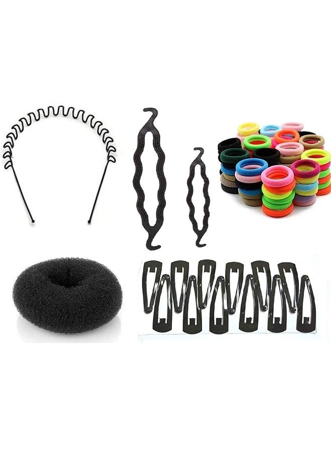 ام كي مجموعة MK المكونة من 5 قطع من إكسسوارات تصفيف الشعر النسائية (1 ربطة شعر معدنية سوداء متعرجة، 2 قطعة لصنع كعكة الشعر، 1 قطعة كعكة على شكل دونات، 12 قطعة دبابيس تيك تاك 6.5 سم، وعبوة من 5 ربطات شعر بألوان متنوعة). - Image 2