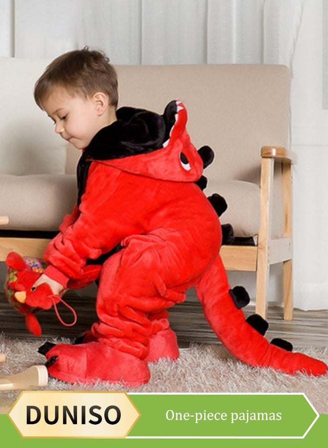 DUNISO Dinosaur Costume for Kids, flannel cartoon hooded jumpsuit pajamas, suitable for family，party，role playing, suitable for children with a height of 116 to 125 cm(size 120)  - Image 1