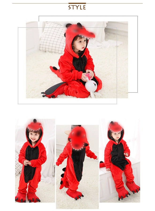 DUNISO Dinosaur Costume for Kids, flannel cartoon hooded jumpsuit pajamas, suitable for family，party，role playing, suitable for children with a height of 116 to 125 cm(size 120)  - Image 4