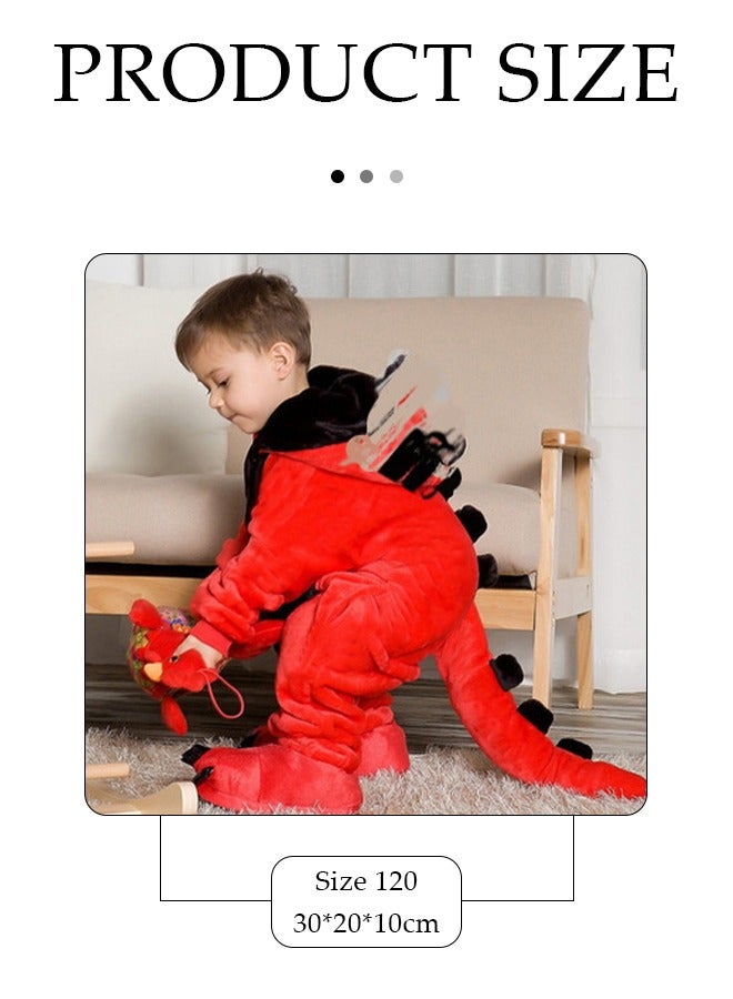 DUNISO Dinosaur Costume for Kids, flannel cartoon hooded jumpsuit pajamas, suitable for family，party，role playing, suitable for children with a height of 116 to 125 cm(size 120)  - Image 2